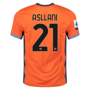 Nike Inter Milan Kristjan Asllani Third Jersey w/ Serie A + Copa Italia Patches 23/24 (Safety Orange/Thunder Blue)