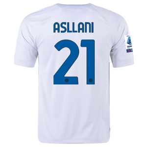 Nike Inter Milan Kristjan Asllani Away Jersey w/ Series A + Copa Italia Patches 23/24 (White/Lyon Blue)