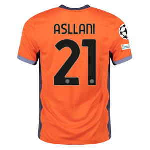 Nike Inter Milan Kristjan Asllani Third Jersey w/ Champions League Patches 23/24 (Safety Orange/Thunder Blue)