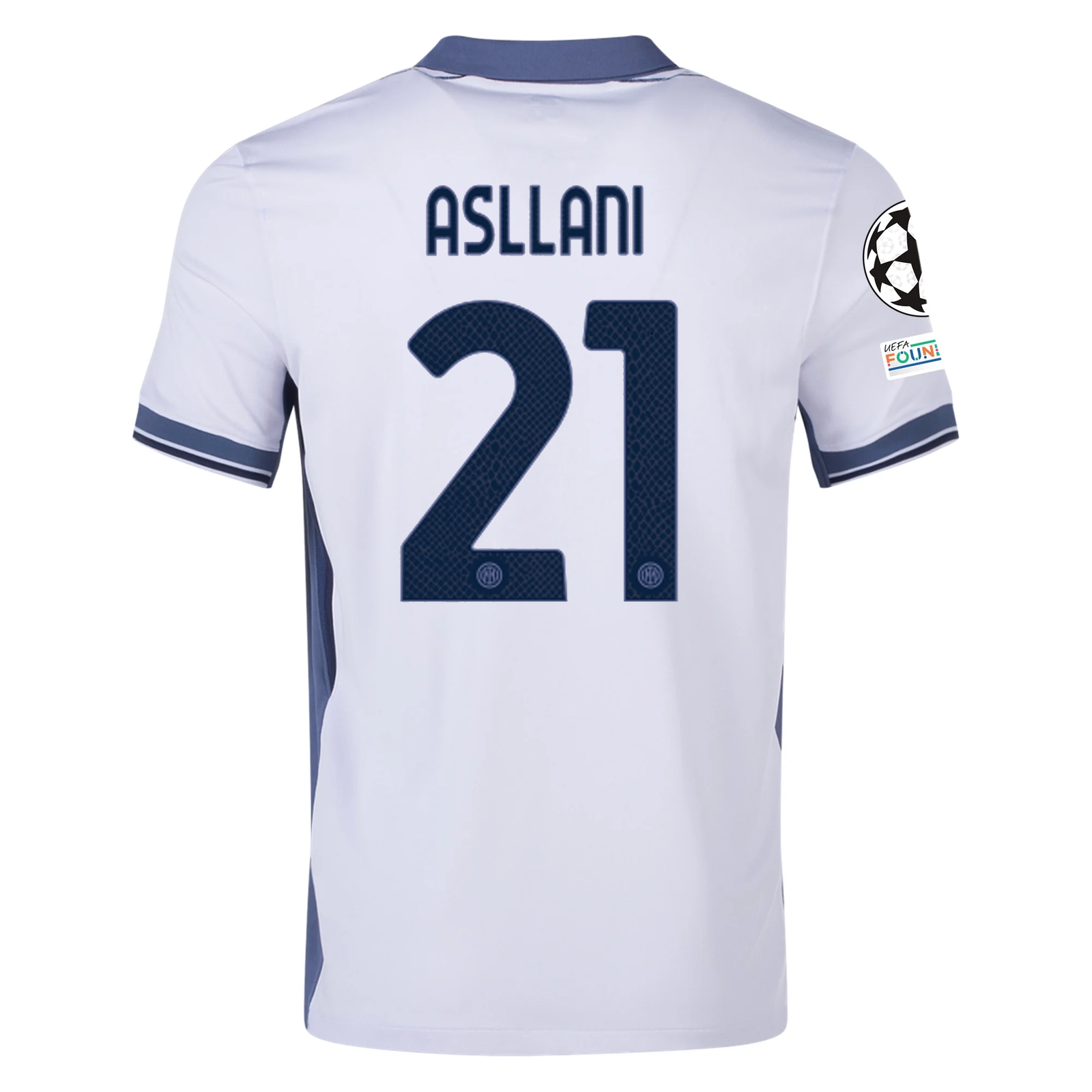 Nike Inter Milan Kristjan Asllani Away Jersey w/ Champions League + Scudetto Patch 24/25 (Summit White/Iris Whisper)