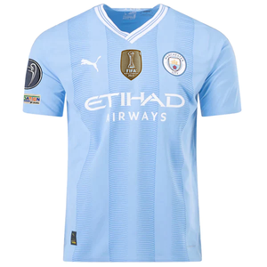 Puma Manchester City Authentic Akanji Home Jersey w/ Champions League + Club World Cup Patches 23/24 (Team Light Blue/Puma White)