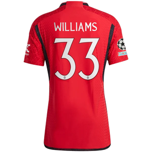 adidas Manchester United Authentic Brandon Williams Home Jersey 23/24 w/ Champions League Patches (Team College Red)