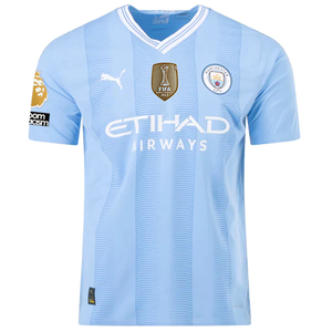 Puma Manchester City Authentic Nathan Ake Home Jersey w/ EPL + No Room For Racism + Club World Cup Patches 23/24 (Team Light Blue/Puma White)