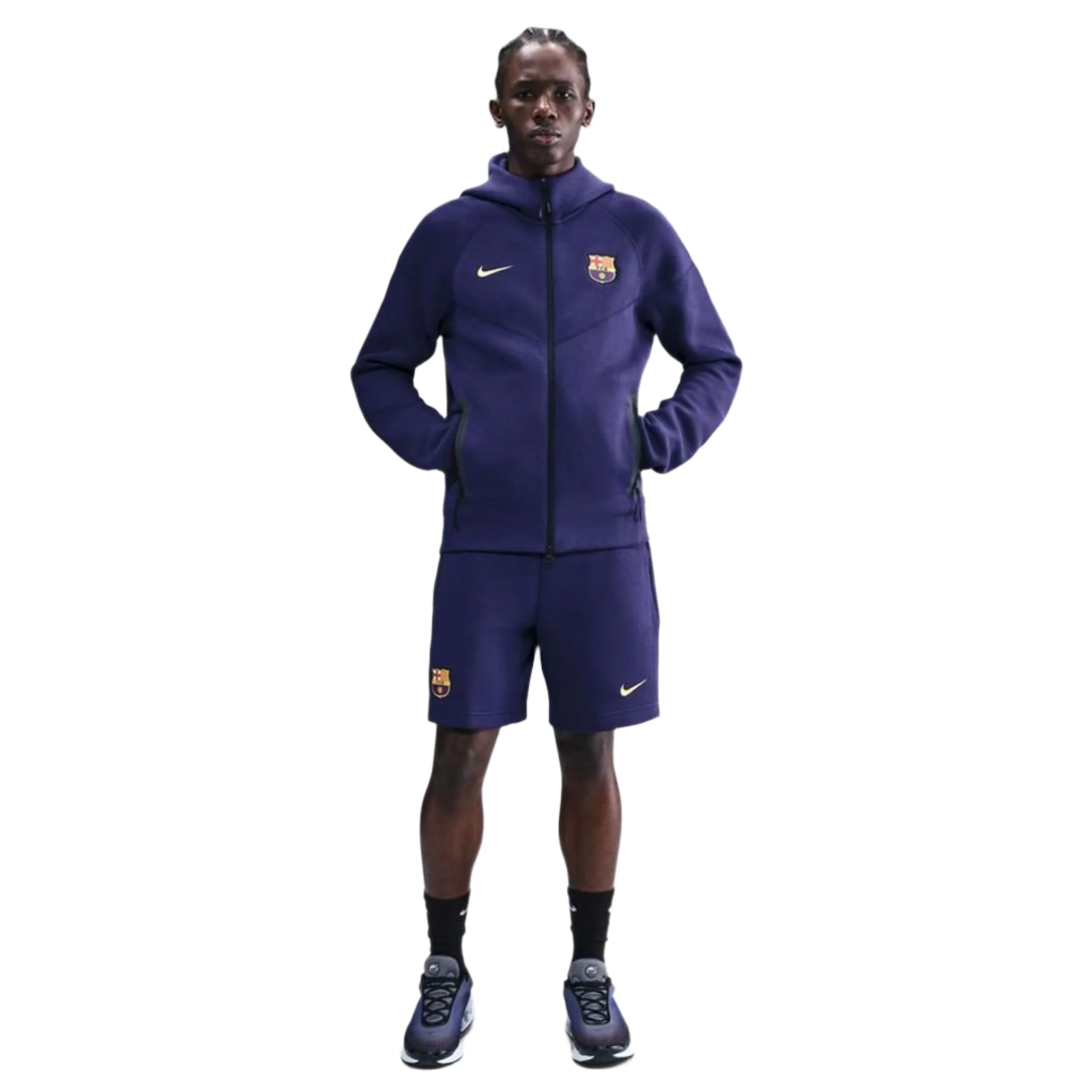 Nike Barcelona 25/26 Tech Windrunner Fleece Full-Zip Hoodie (Imperial Purple/Midwest Gold)
