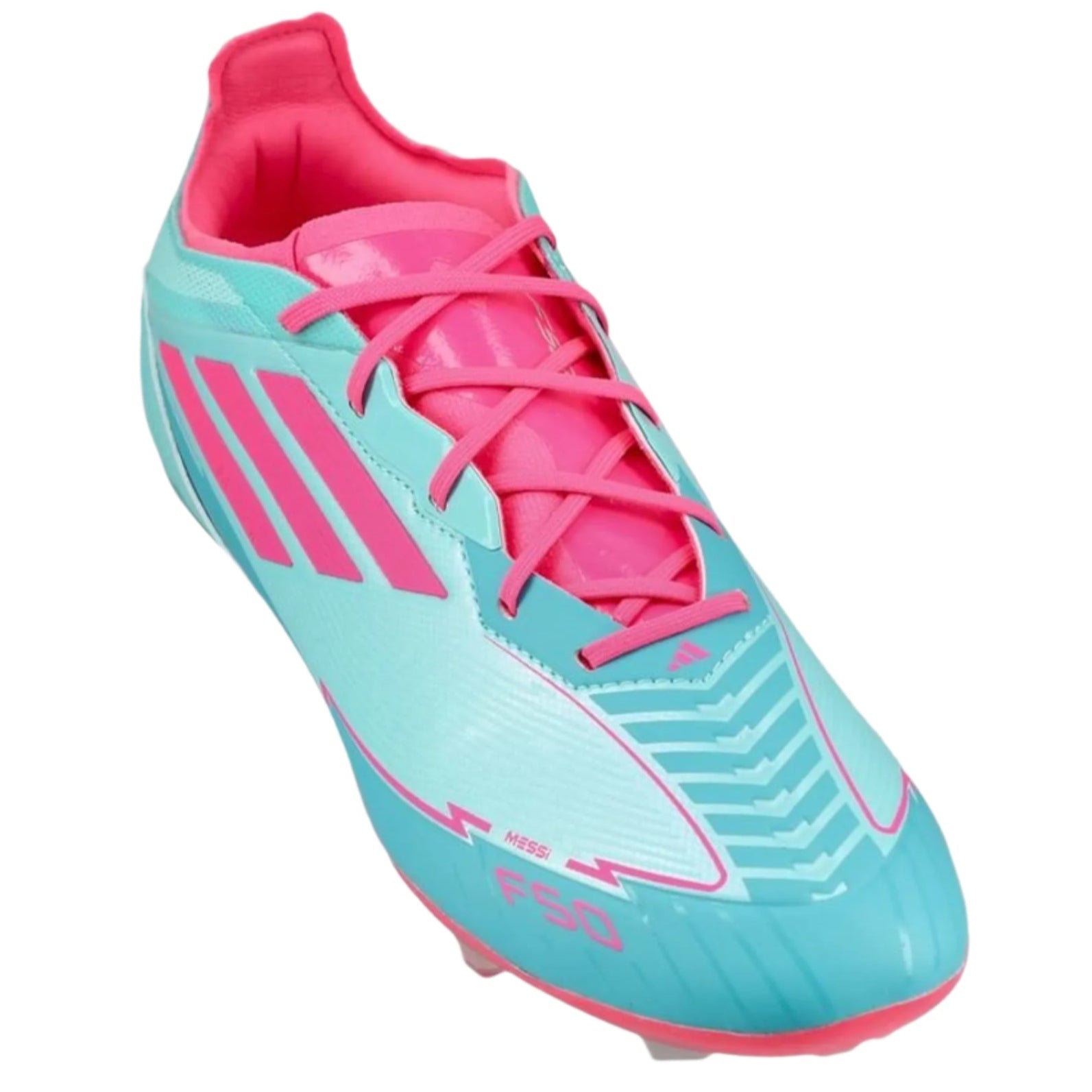 adidas Youth Jr. F50 Messi Elite Firm Ground Junior Soccer Cleats (Aqua/Lucid Pink)