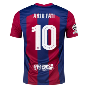Nike Barcelona Ansu Fati Home Jersey 23/24 w/ Champions League Patches (Noble Red/Loyal Blue)