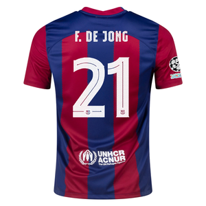 Nike Barcelona Frenkie de Jong Home Jersey 23/24 w/ Champions League Patches (Noble Red/Loyal Blue)