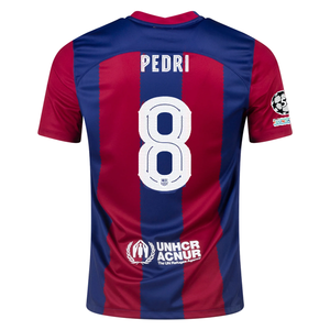 Nike Barcelona Pedri Home Jersey 23/24 w/ Champions League Patches (Noble Red/Loyal Blue)