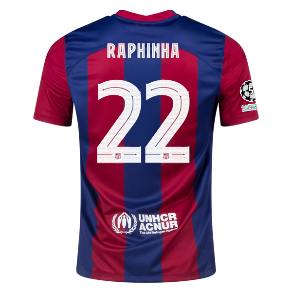 Nike Barcelona Raphinha Home Jersey 23/24 w/ La Liga Champions Patches (Noble Red/Loyal Blue) Size S