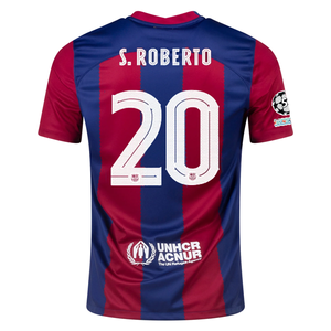 Nike Barcelona Sergi Roberto Home Jersey 23/24 w/ Champions League Patches (Noble Red/Loyal Blue)