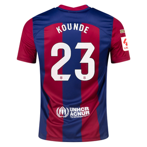 Nike Barcelona Jules Kounde Home Jersey 23/24 w/ La Liga Champions Patches (Noble Red/Loyal Blue)