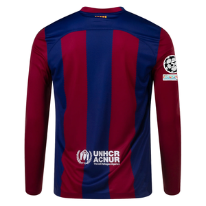 Nike Barcelona Home Long Sleeve Jersey 23/24 w/ Champions League Patches (Deep Royal/Noble Red)