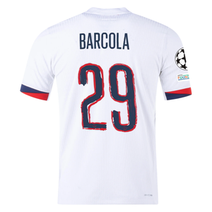 Nike Paris Saint-Germain Authentic Bradley Barcola Away Jersey w/ Champions League Patches 24/25 (White/Midnight Navy)