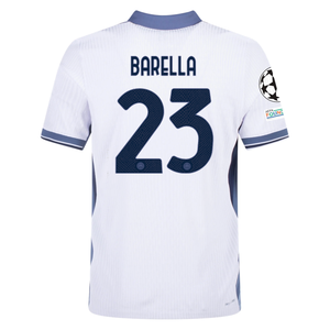 Nike Inter Milan Authentic Nicolò Barella Away Jersey w/ Champions League + Scudetto Patch 24/25 (White/Silver)