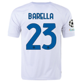 Nike Inter Milan Nicolò Barella Away Jersey w/ Champions League + Copa Italia Patches 23/24 (White/Lyon Blue)