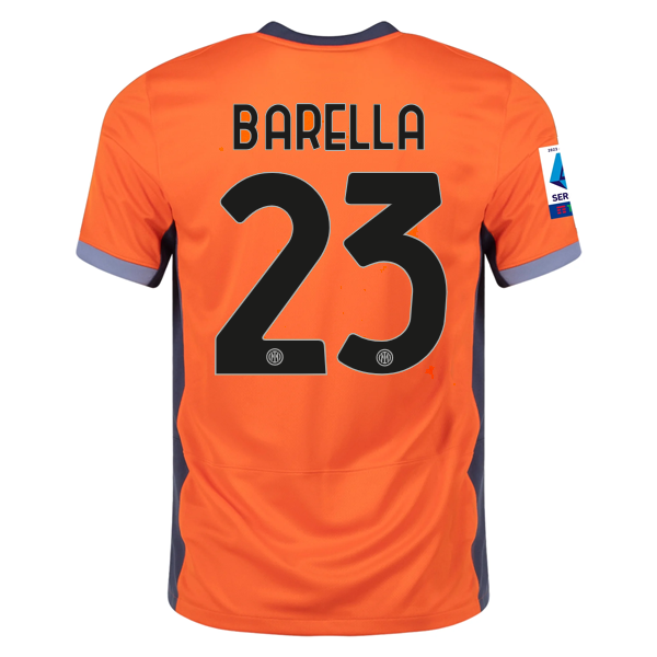 Nike Inter Milan Nicolo Barella Third Jersey w/ Serie A Copa Italia  Patches 23/24 (Safety Orange/Thunder Blue)