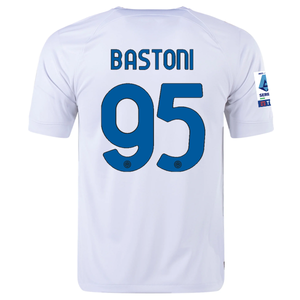 Nike Inter Milan Alessandro Bastoni Away Jersey w/ Series A + Copa Italia Patches 23/24 (White/Lyon Blue)
