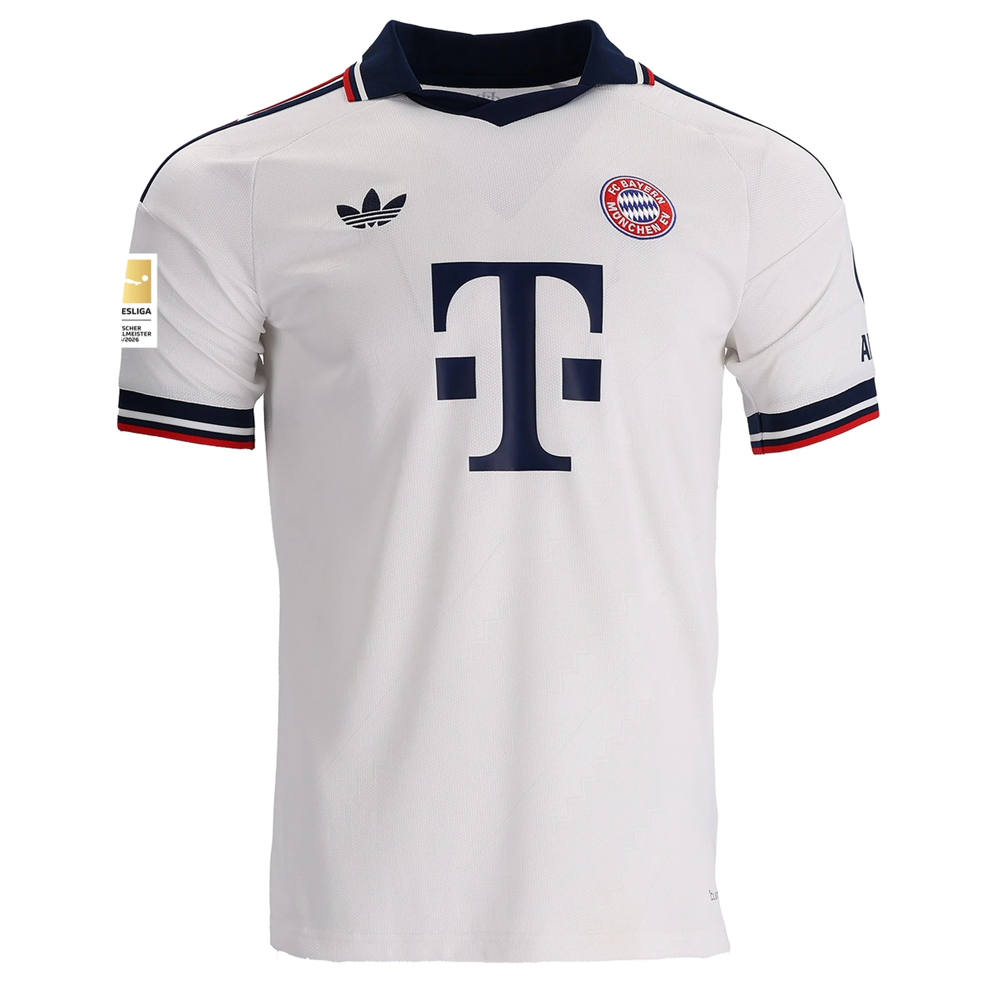 adidas Mens Bayern Munich Away Jersey w/ Bundesliga Champion Patch 26/27 (White)