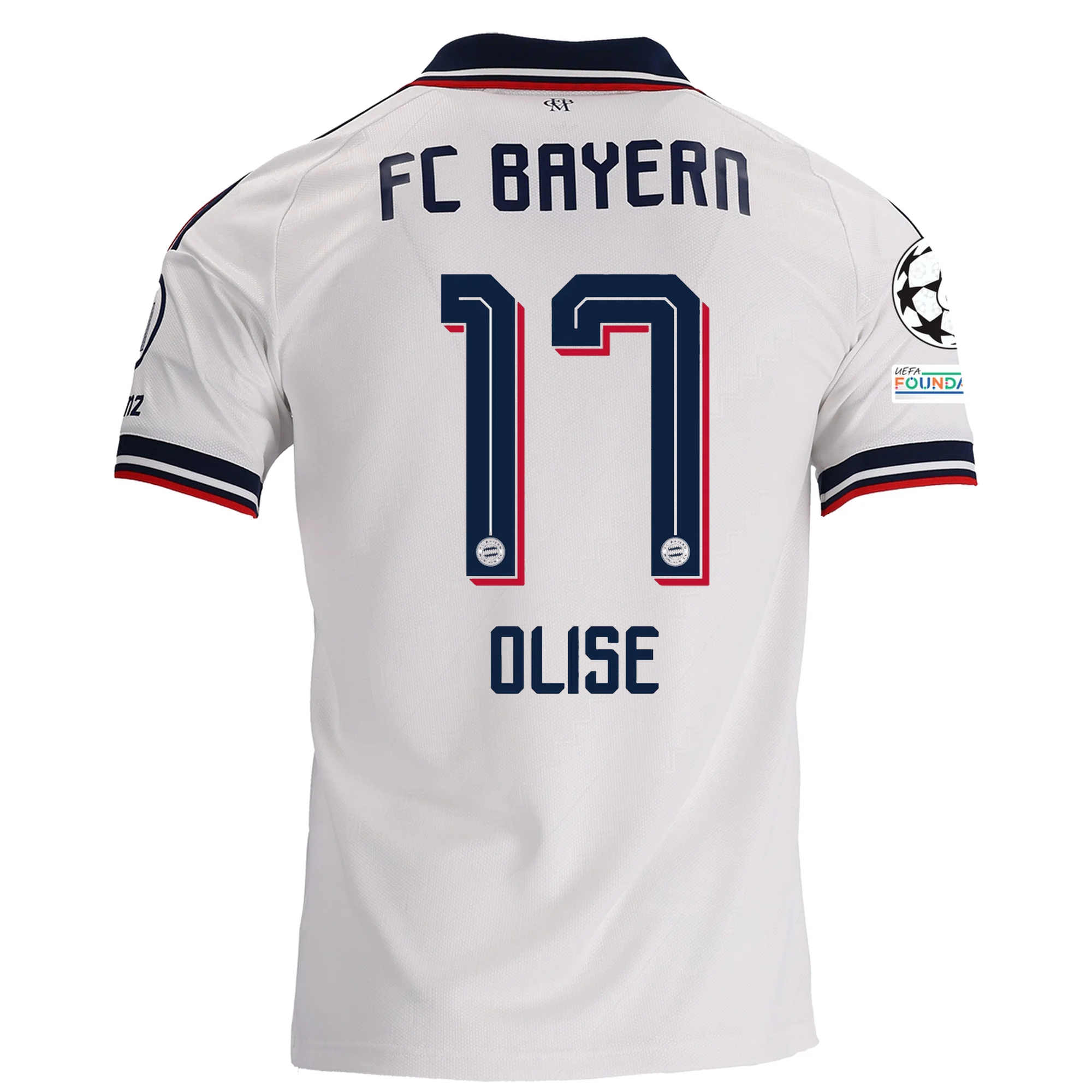 adidas Mens Bayern Munich Away Michael Olise Jersey w/ Champions League 26/27 (White)