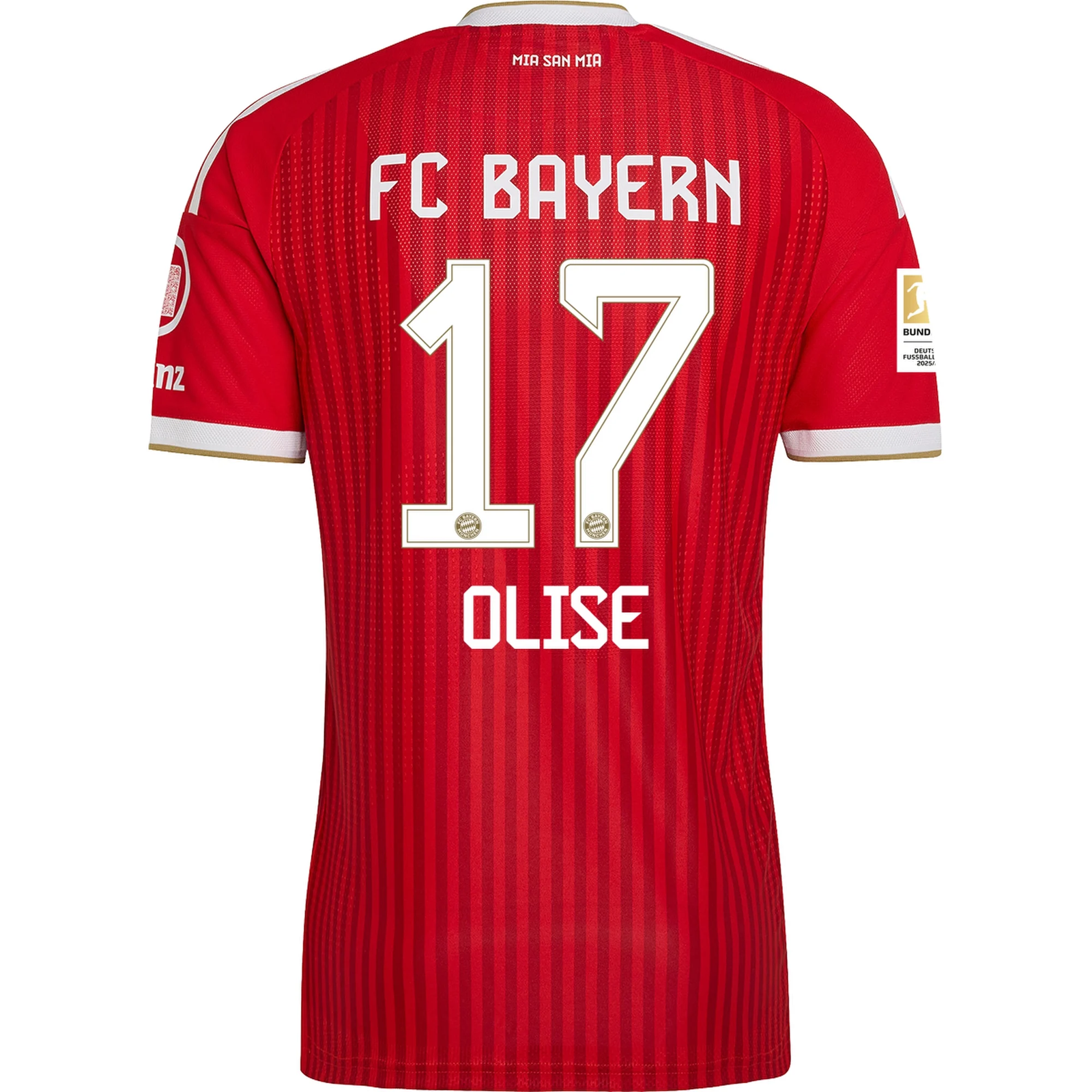 adidas Mens Bayern Munich Authentic Michael Olise Home Jersey w/ Bundesliga Champion Patch 26/27 (Red)