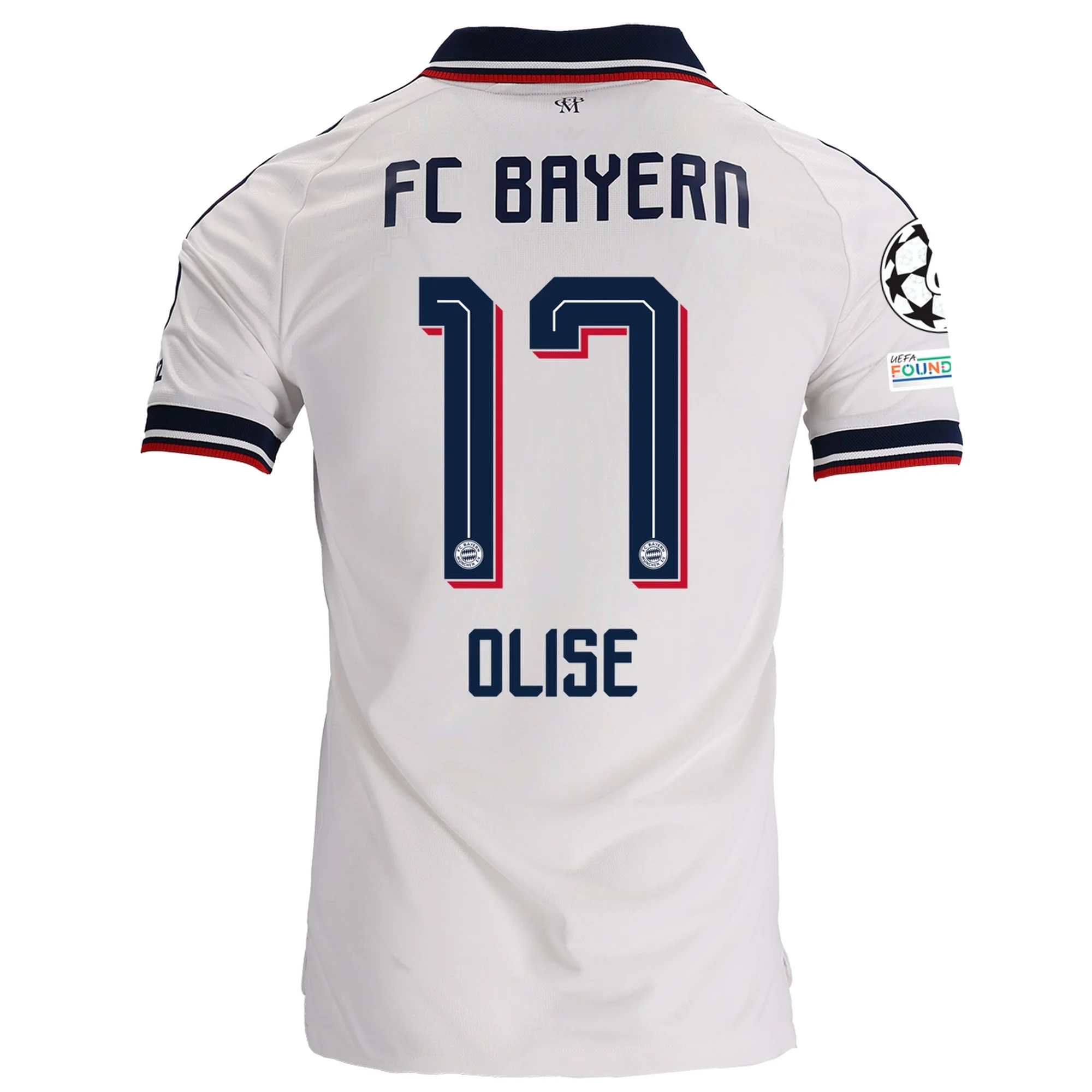 adidas Mens Bayern Munich Michael Olise Authentic Away Jersey w/ Champions League Patches 26/27 (White)