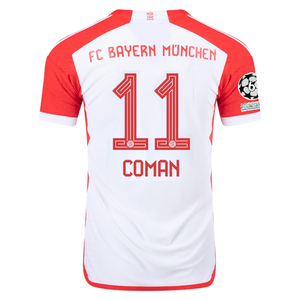 adidas Bayern Munich Authentic Kingsley Coman Home Jersey w/ Champions League Patches 23/24 (White/Red)