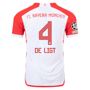 adidas Bayern Munich Authentic Matthijs de Ligt Home Jersey w/ Champions League Patches 23/24 (White/Red)