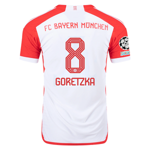 adidas Bayern Munich Authentic Leon Goretzka Home Jersey w/ Champions League Patches 23/24 (White/Red)