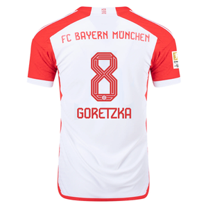 adidas Bayern Munich Authentic Leon Goretzka Home Jersey w/ Bundesliga Champions Patch 23/24 (White/Red)