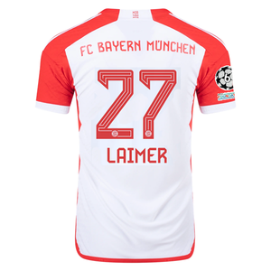 adidas Bayern Munich Authentic Konrad Laimer Home Jersey w/ Champions League Patches 23/24 (White/Red)