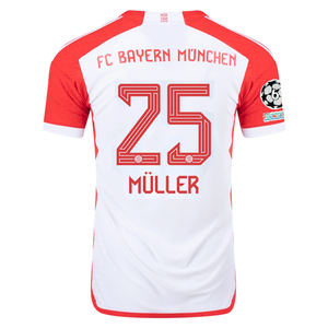adidas Bayern Munich Authentic Thomas Müller Home Jersey w/ Champions League Patches 23/24 (White/Red)