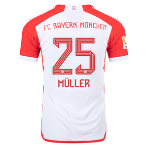 adidas Bayern Munich Authentic Thomas Müller Home Jersey w/ Bundesliga Champions Patch 23/24 (White/Red)