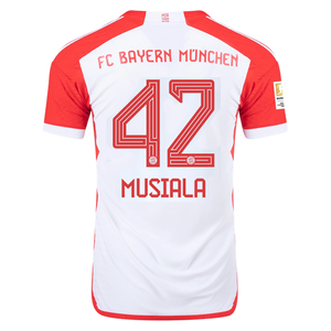 adidas Bayern Munich Authentic Jamal Musiala Home Jersey w/ Bundesliga Champions Patch 23/24 (White/Red)