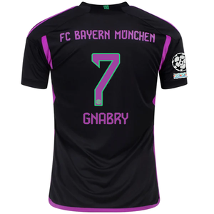 adidas Bayern Munich Serge Gnabry Away Jersey w/ Champions League Patches 23/24 (Black)