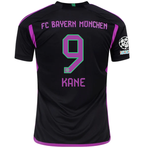 adidas Bayern Munich Harry Kane Away Jersey w/ Champions League Patches 23/24 (Black)
