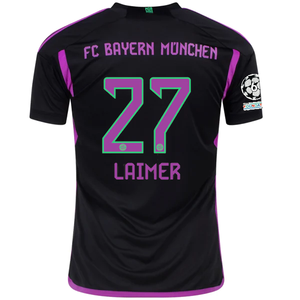 adidas Bayern Munich Konrad Laimer Away Jersey w/ Champions League Patches 23/24 (Black)