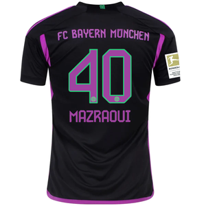 adidas Bayern Munich Noussair Mazraoui Away Jersey w/ Bundesliga Champions Patch 23/24 (Black)