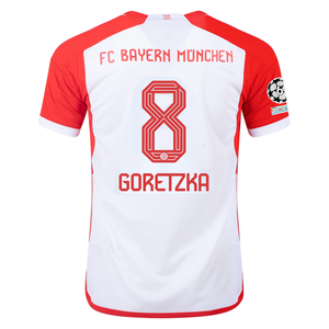adidas Bayern Munich Leon Goretzka Home Jersey 23/24 w/ Champions League Patches (White/Red)