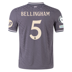 adidas Real Madrid Authentic Jude Bellingham Third Jersey w/ Champions League Patches 24/25 (Charcoal)