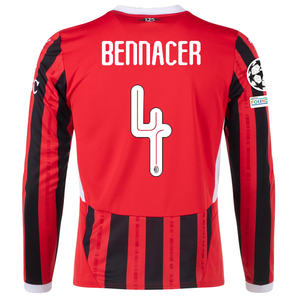 Puma AC Milan Ismaël Bennacer Home Long Sleeve Jersey w/ Champions League Patches 24/25 (Red/Black)