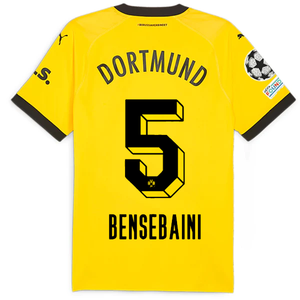 Puma Borussia Dortmund Authentic Bensebaini Home Jersey w/ Champions League Patches 23/24 (Cyber Yellow/Puma Black)