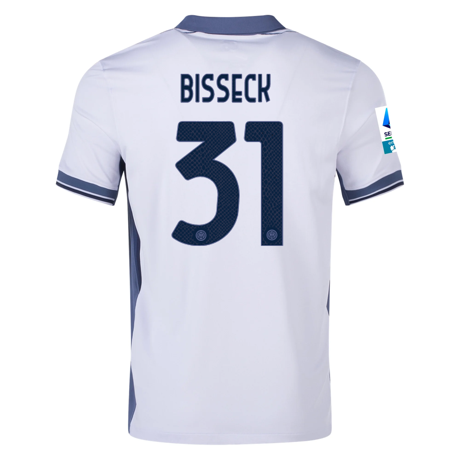 Nike Inter Milan Yann Aurel Bisseck Away Jersey w/ Serie A + Scudetto Patch 24/25 (Summit White/Iris Whisper)
