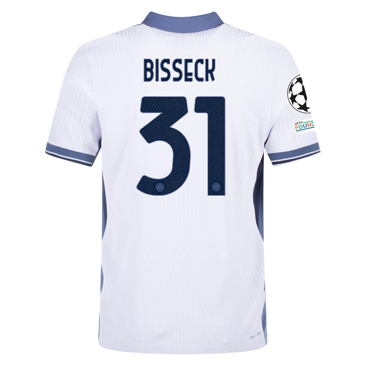Nike Inter Milan Authentic Yann Aurel Bisseck Away Jersey w/ Champions League + Scudetto Patch 24/25 (White/Silver)