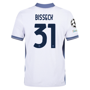 Nike Inter Milan Authentic Yann Aurel Bisseck Away Jersey w/ Champions League + Scudetto Patch 24/25 (White/Silver)