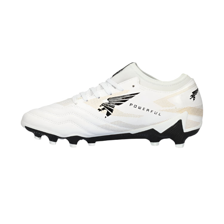 White soccer cleat with black accents on a white background