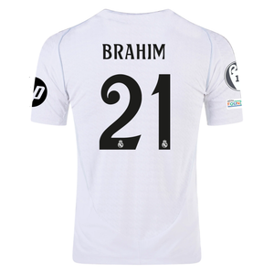 adidas Real Madrid Authentic Brahim Diaz Home Jersey w/ Champions League Patches 24/25 (White/Black)