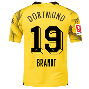 Puma Mens Borussia Dortmund Julian Brandt Third Jersey w/ Bundesliga Patch 23/24 (Cyber Yellow/Puma Black)