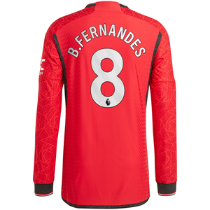 adidas Manchester United Authentic Bruno Fernandes Long Sleeve Home Jersey w/ EPL + No Room For Racism Patches 23/24 (Team College Red)