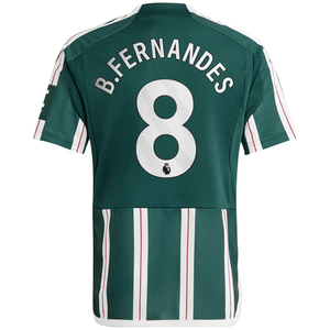 adidas Youth Manchester United Bruno Fernandes Away Jersey 23/24 (Green Night/Core White/Active Maroon)