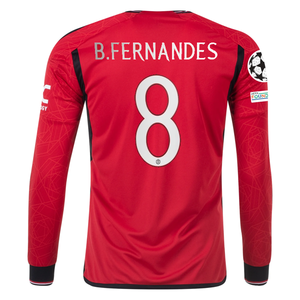 adidas Manchester United Authentic Bruno Fernandes Long Sleeve Home Jersey w/ Champions League Patches 23/24 (Team College Red)